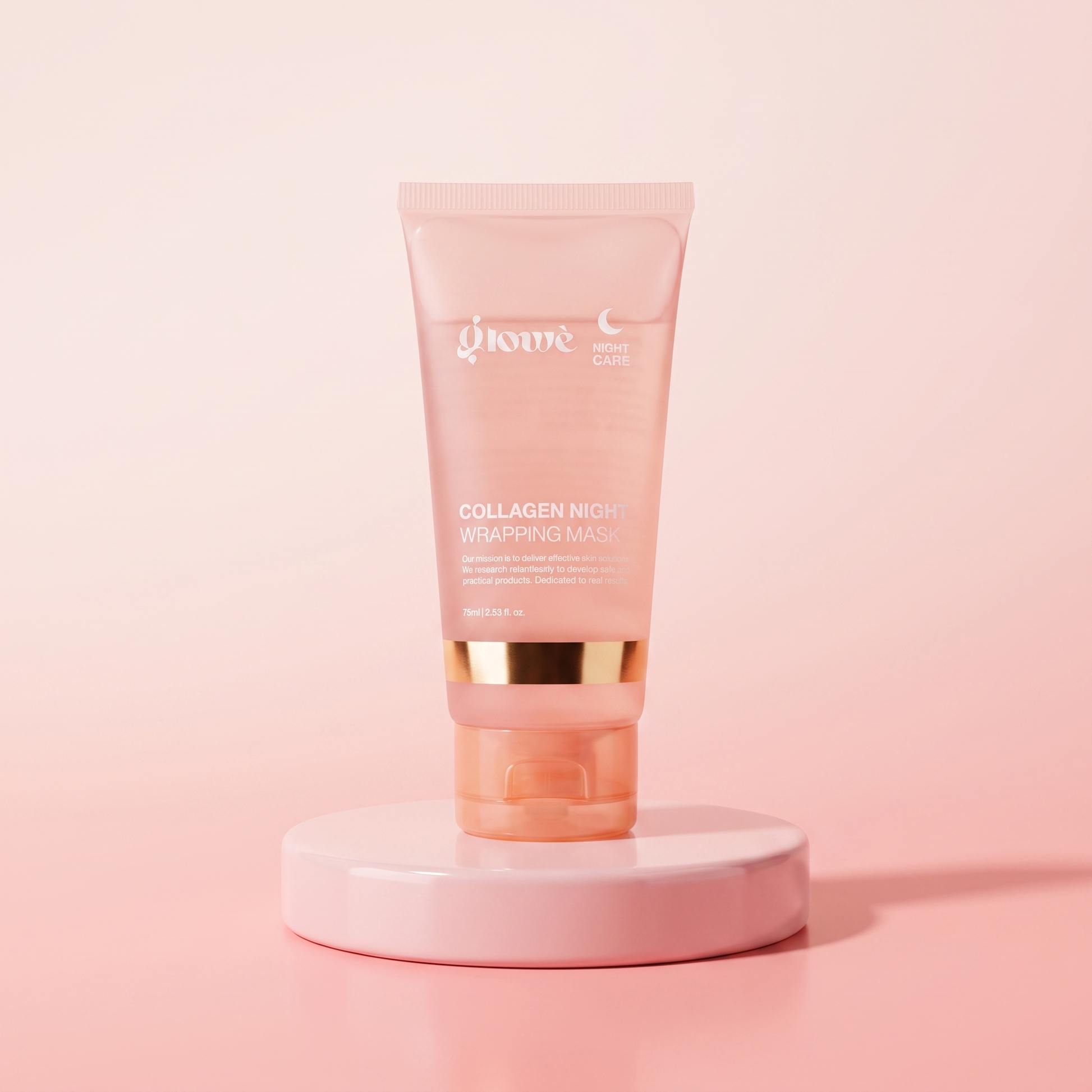Glowé Collagen Night Wrapping Mask on pink pedestal